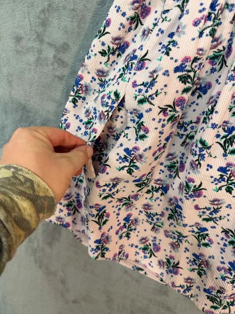 Free People Gaia Printed Corduroy Floral Blouse Top